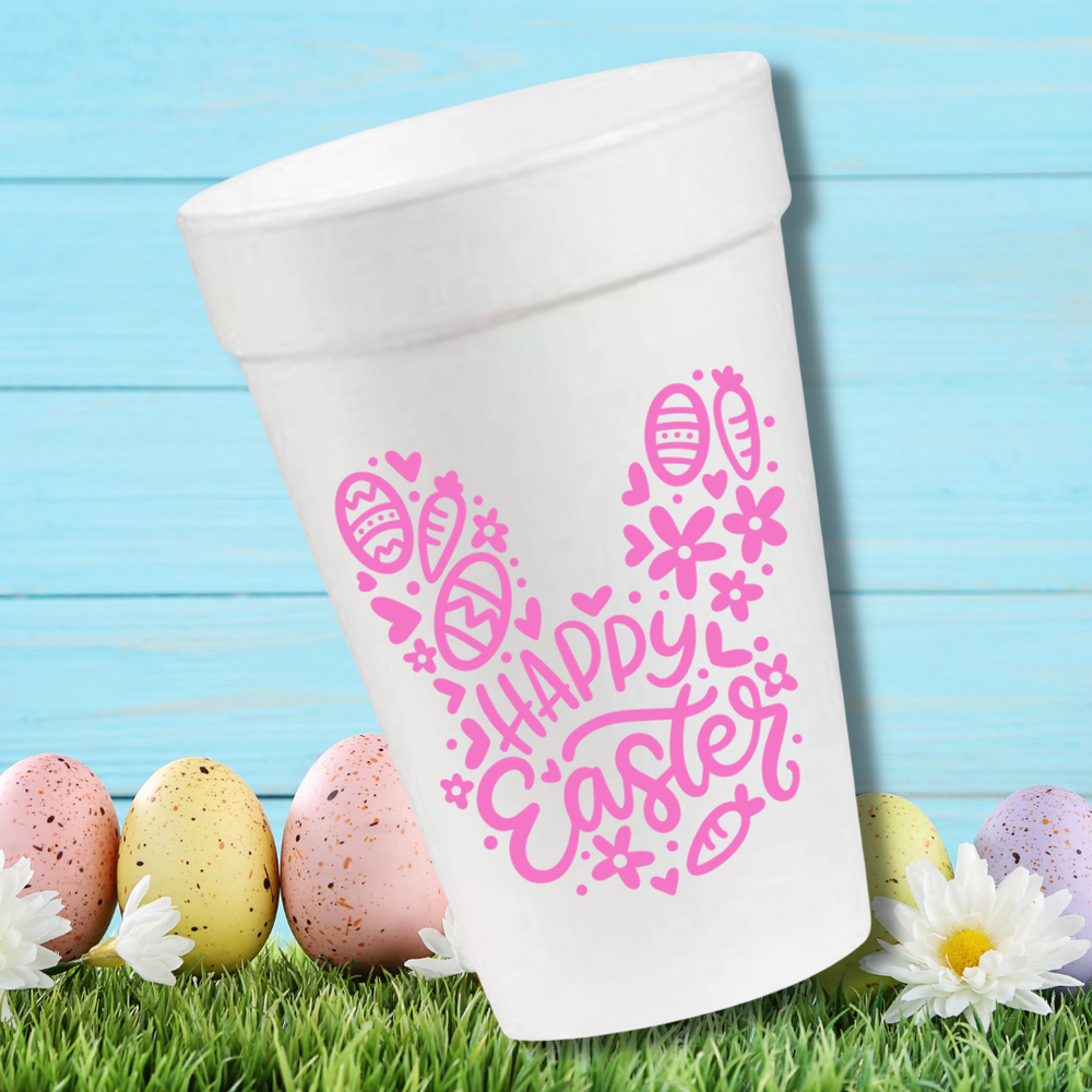 Happy Easter Pink Bunny- 16oz Styrofoam Cups