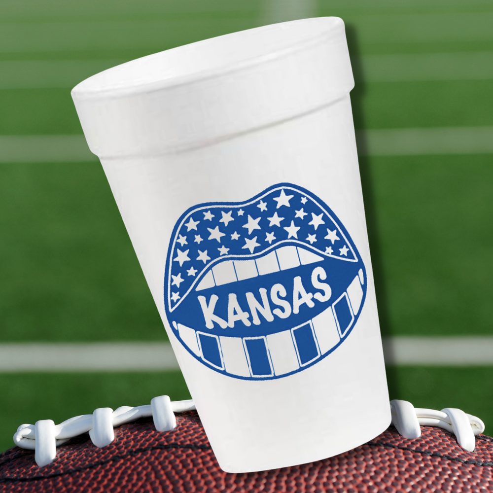 Kansas Game Day Cups- 16oz Styrofoam Cups
