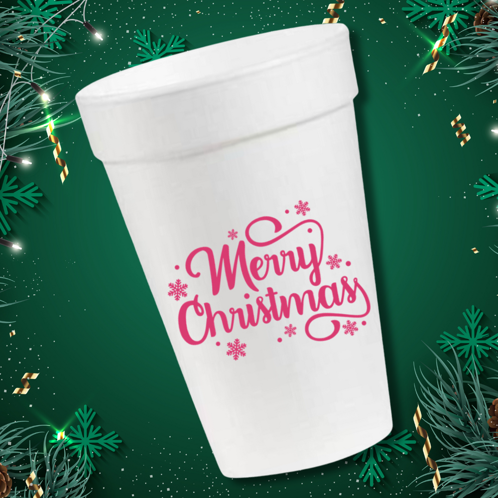 Merry Christmas in Pink- 16oz Styrofoam Cups