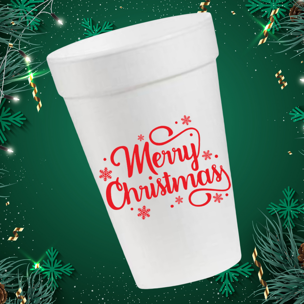 Merry Christmas in Red- 16oz Styrofoam Cups